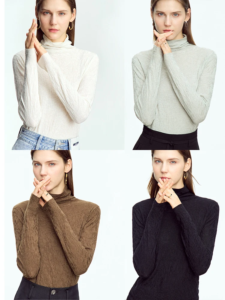 AMII Minimalist 2025 ฤดูใบไม้ผลิเสื้อคอเต่าผู้หญิงฤดูหนาว Slim WARM แขนยาว Simple Pullover หญิงเสื้อ 12323145