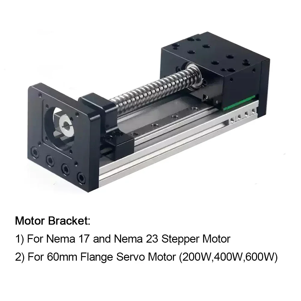 Trilho de guia linear, estágio deslizante, trilho linear duplo, eixo xyz, parafuso esférico 1605 1610 para nema 23 stepper 60mm, servo motor, carga máxima 60kg