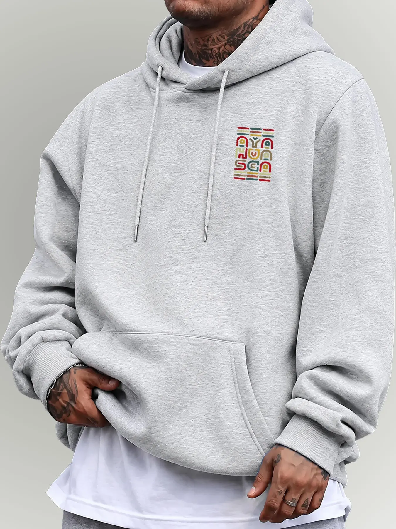 Boho Abstrakt Gestalteter Farbiger Buchstaben-Hoodie für Herren Vintage Mehrfarbiger Alphabet-Kunstdruck Lässiger Lockerer Streetwear-Hoodie – Detail 6