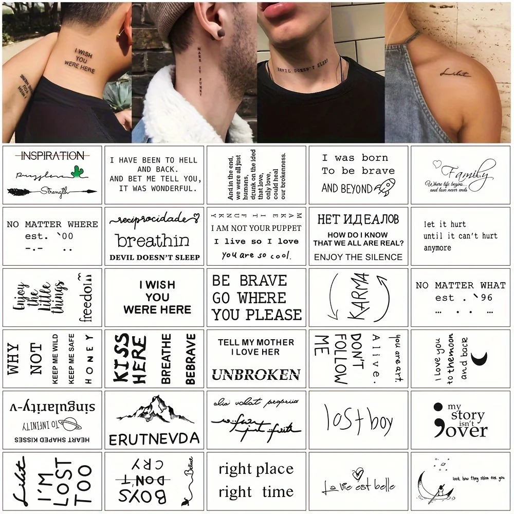 30pcs English Tattoo Stickers Waterproof for Men and Women
