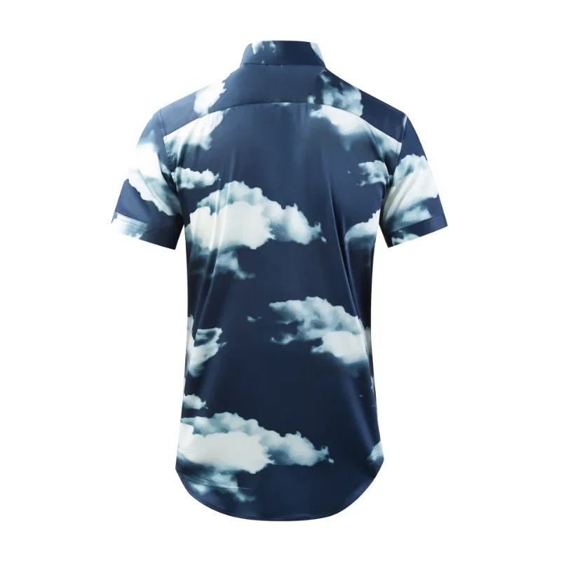 Minglu 100% Cotton Summer Men's Shirts Luxury Clouds Allover Printed Short Sleeve Party Slim Fit Casual Male Dress Shirts 4XL