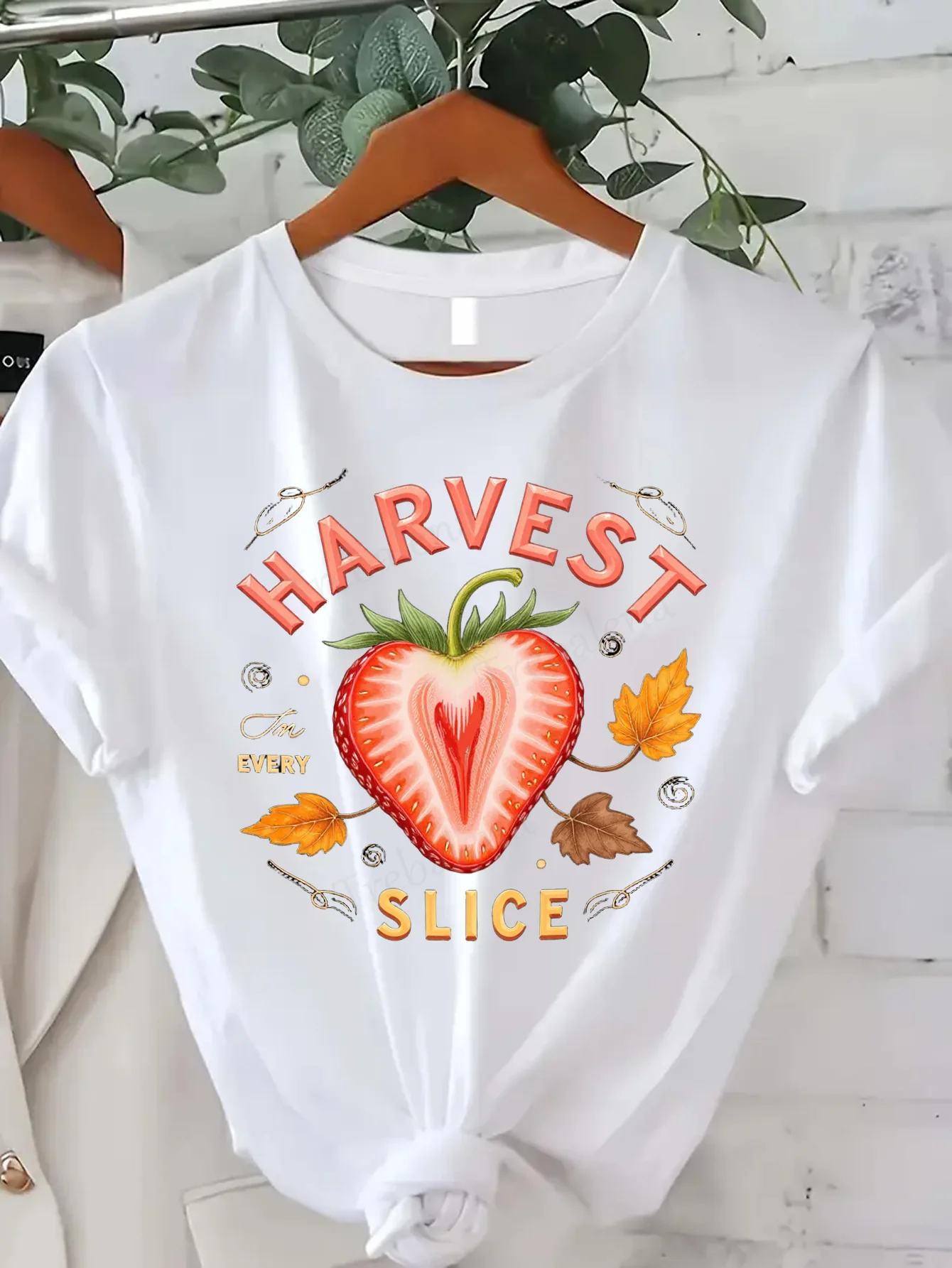 

Удобная женская футболка с принтом, футболка с изображением клубники урожая - осенняя женская футболка с рисунком фруктов