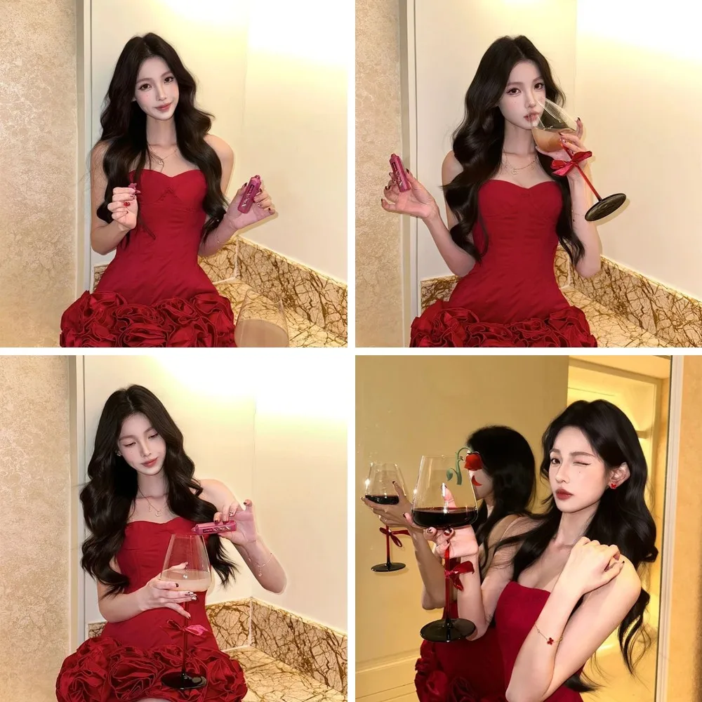 

2026 New Year Red Sexy Strapless Mini Dress for Women - Slim Fit Party & Y2K Aesthetic Hepburn Style