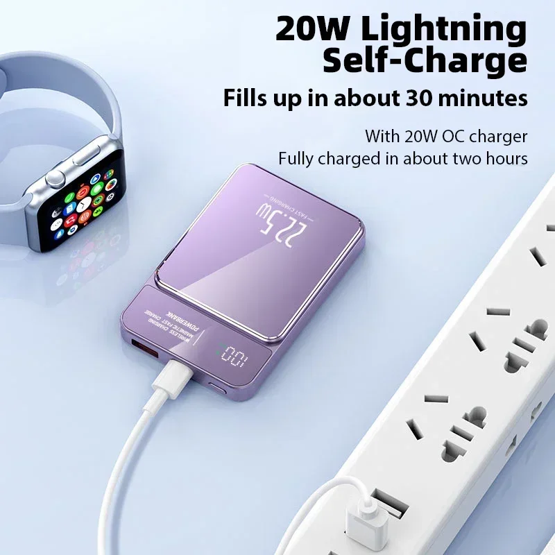 2025 PD 22.5W 50000mAh Power Bank Magnetic Wireless Fast Charging Magsafe Battery Charger Cases for iPhone Samsung Huawei Xiaomi