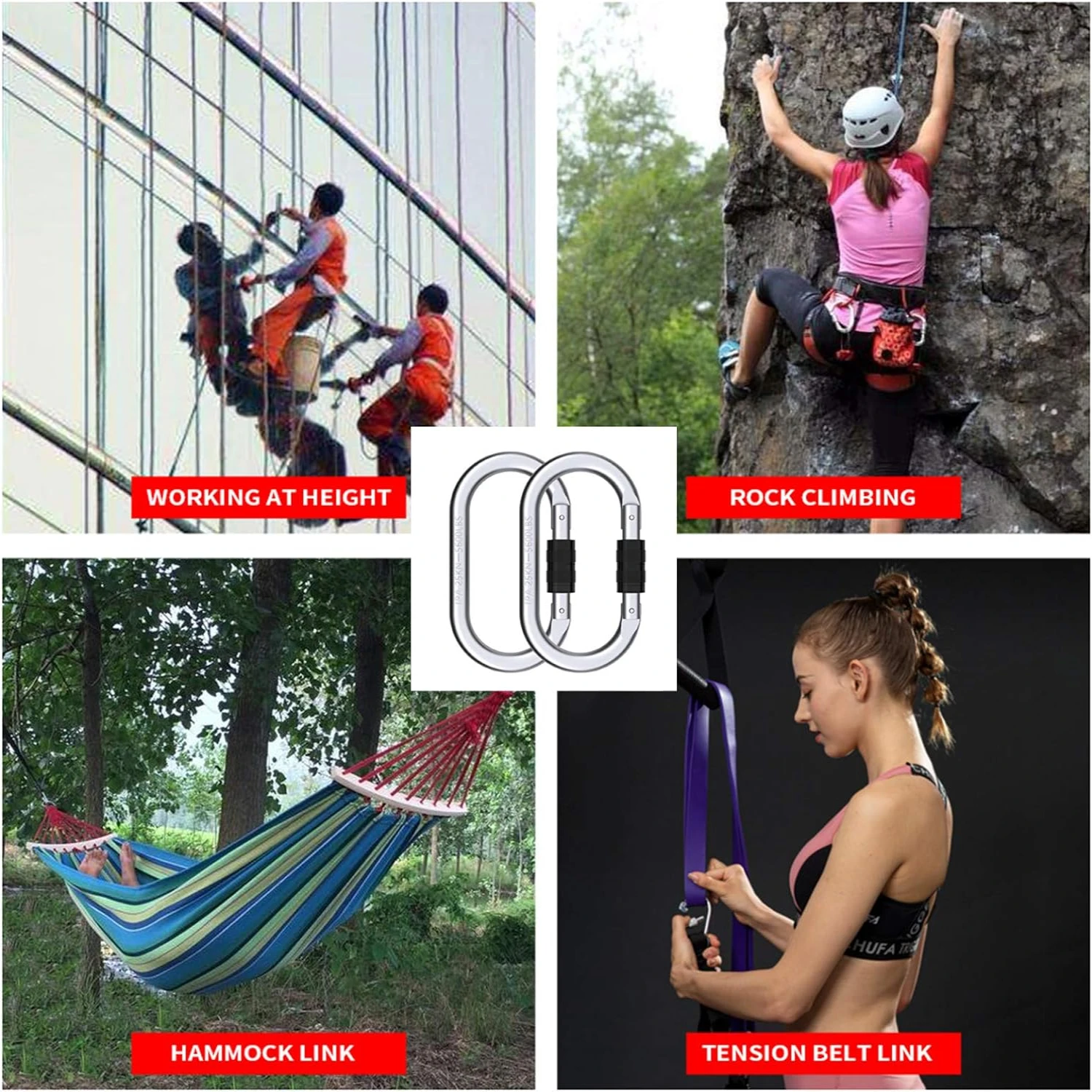 Juego resistente y confiable de 2 mosquetones de escalada de alta resistencia, fuerte capacidad de 25kn = 5600 libras, equipo duradero para cuerdas y aparejos