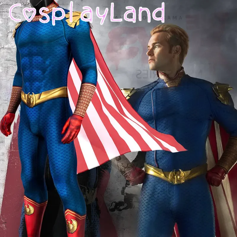 The Boys Homelander Cospaly Superhero Costume Adult Man Halloween Costumes Antony Starr Jumpsuit Cloak Blue Bodysuit AS1125