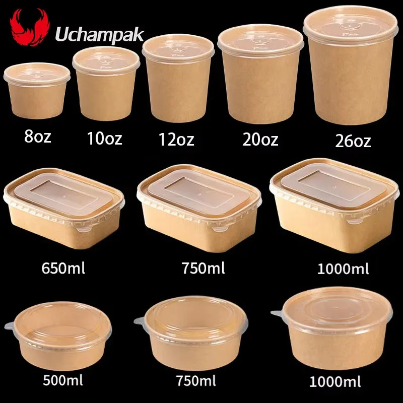

25Sets Kraft Paper Bowls with Lids Disposable Bowls Paper Salad Bowls Paper Food Container Perfect for Hot/Cold Food Soup Salad