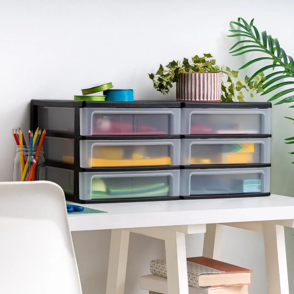 منظم تخزين بلاستيكي مكون من 3 أدراج من IRIS USA، عبوة من قطعتين، لمكياج طلاء الأظافر والحمام والقرطاسية الفنية Cra