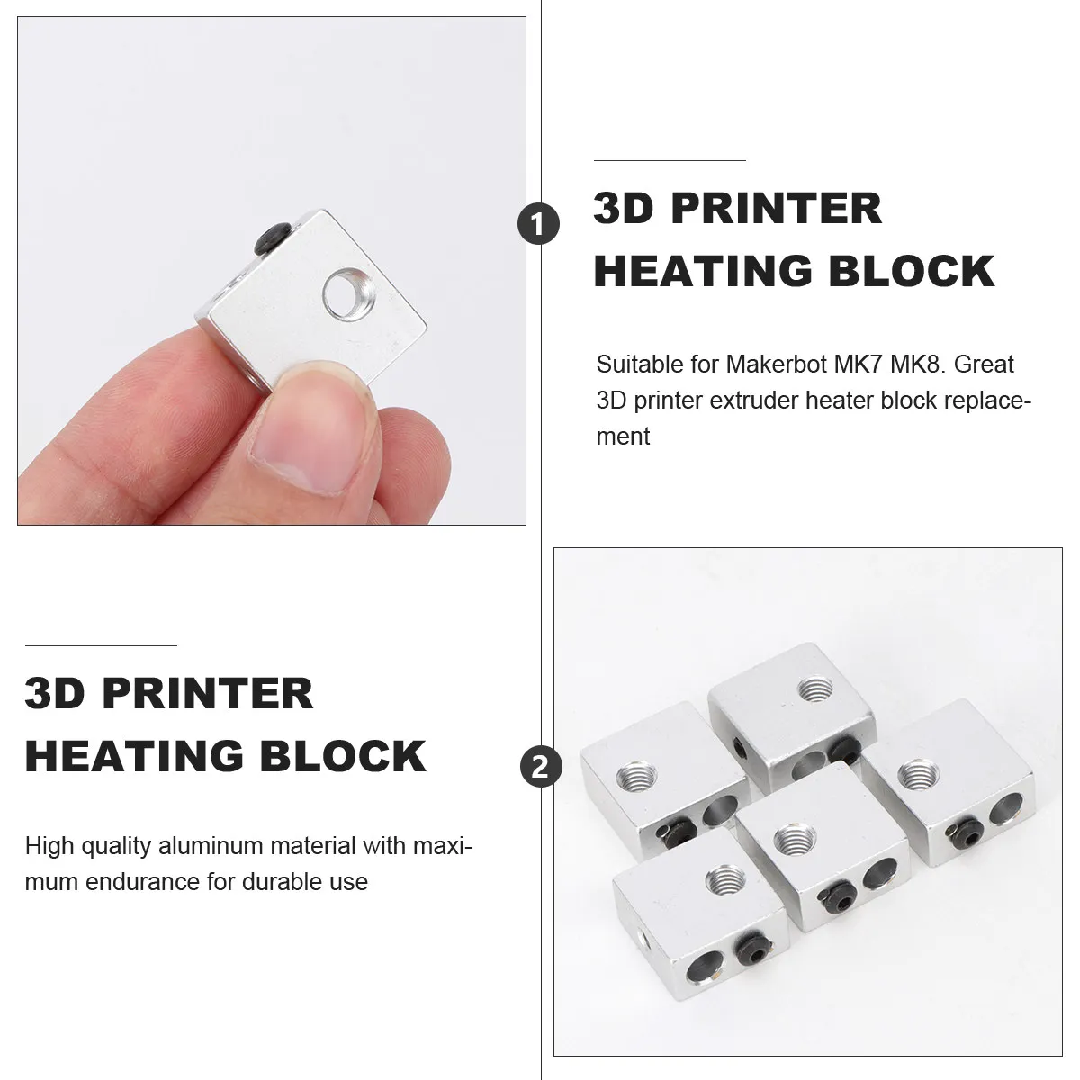 

5Pcs Extruder Heater Block Aluminum 3D Printer Replacement Durable Mk7 Mk8 High Quality Printer Parts Aluminum Heater Block