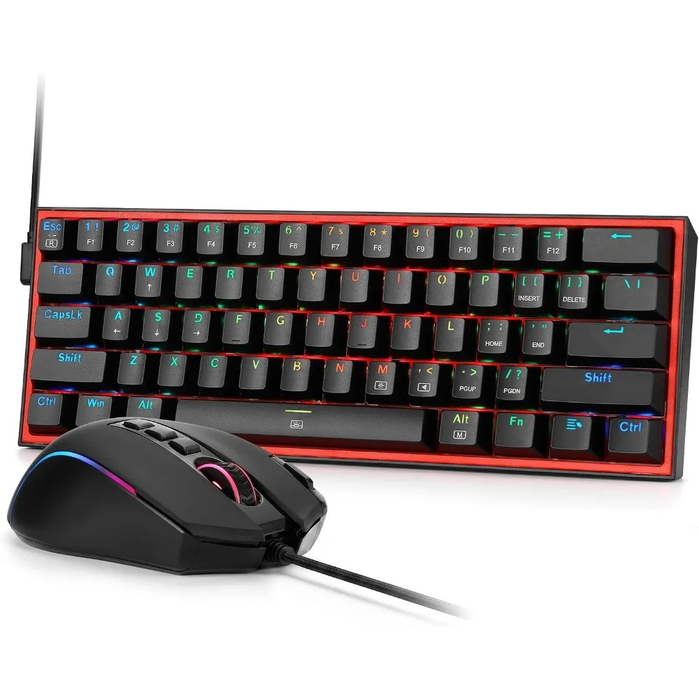 Gaming Keyboard & Mouse Combo, 61 Keys Wired RGB Keyboard and 8000 DPI Wired Mouse Bundle, Black