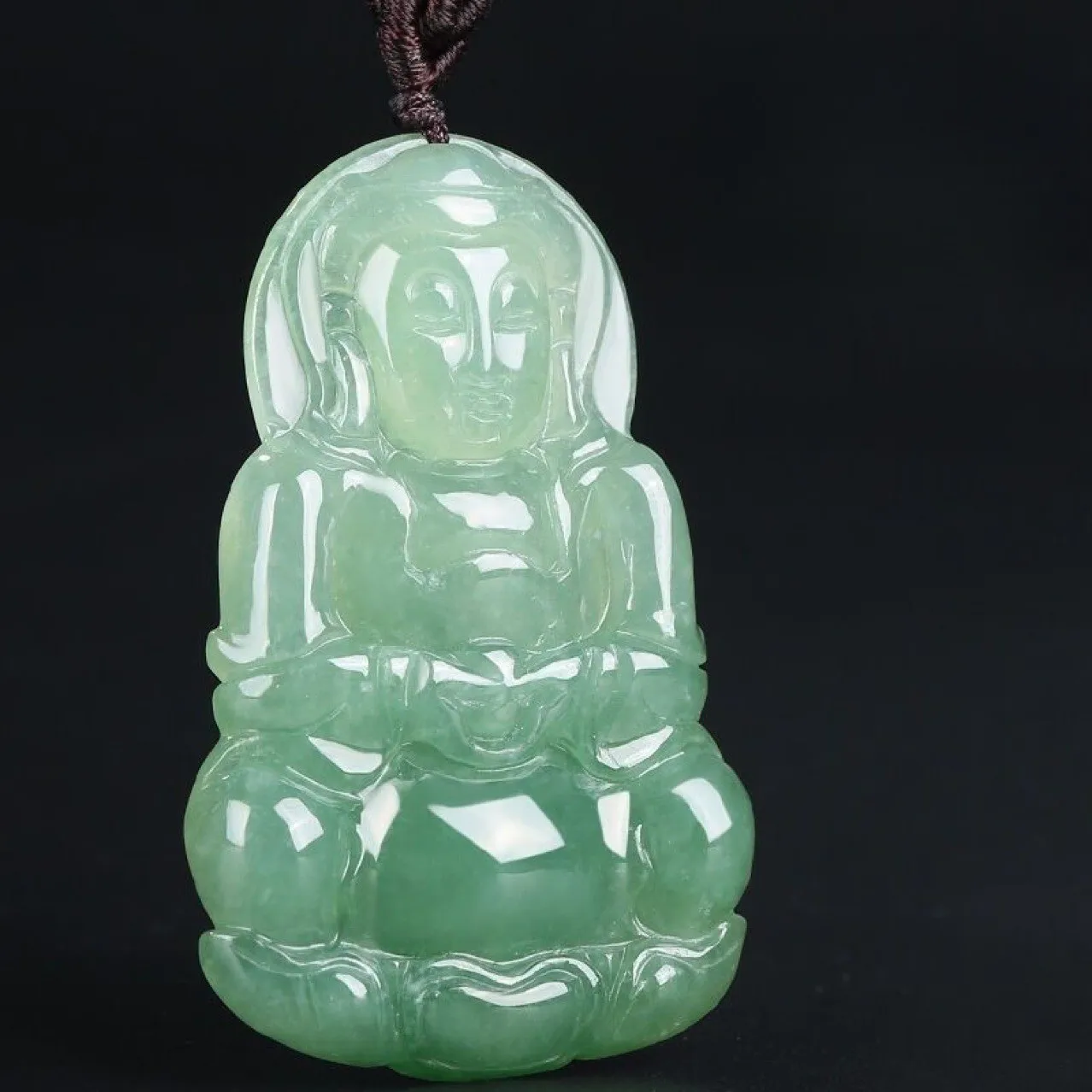 A Grade Myanmar Jade Guanyin Laughing Buddha Pendant Unisex Lucky Jade Necklace