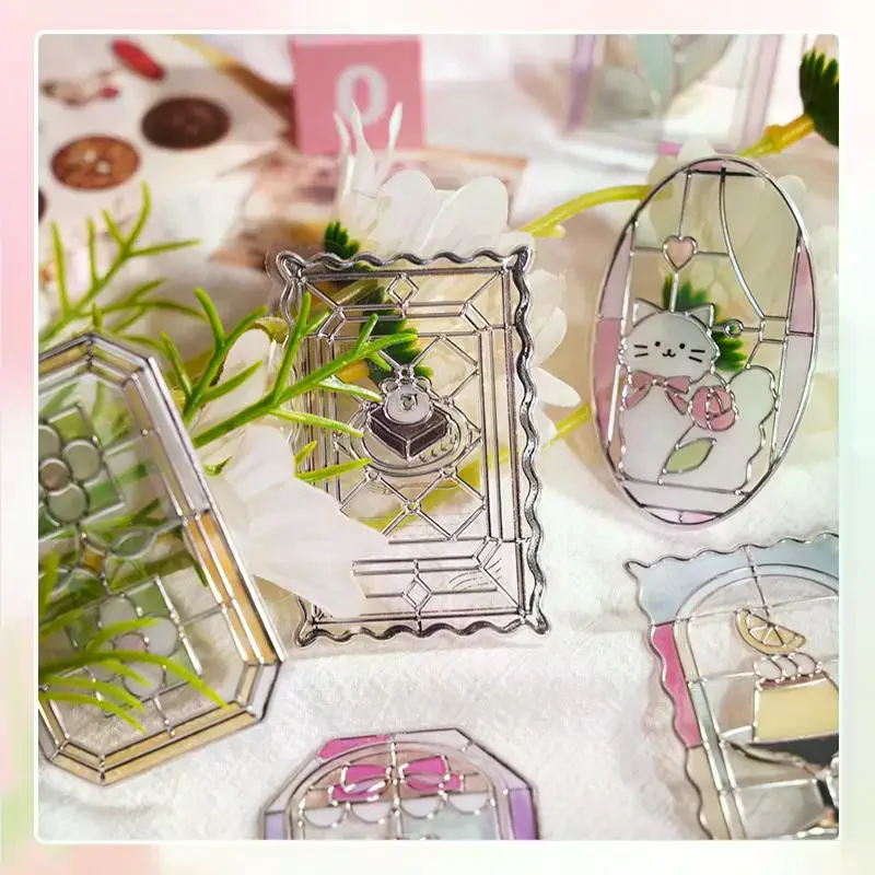 3D Relief Japanese Kawaii Stained Glass Windows Series DIY Cute Aesthetic Stickers For Scrapbooking Bookmarks