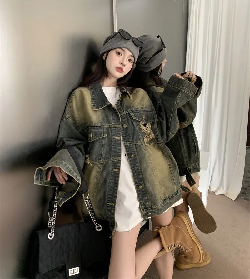 معطف الدنيم اللون البني المرأة الصيف الحياكة بالون صغير الأكمام مفتوحة الجبهة الهيب البوب جيوب أبلى الطبقات متجدد الهواء خفيفة الوزن #5