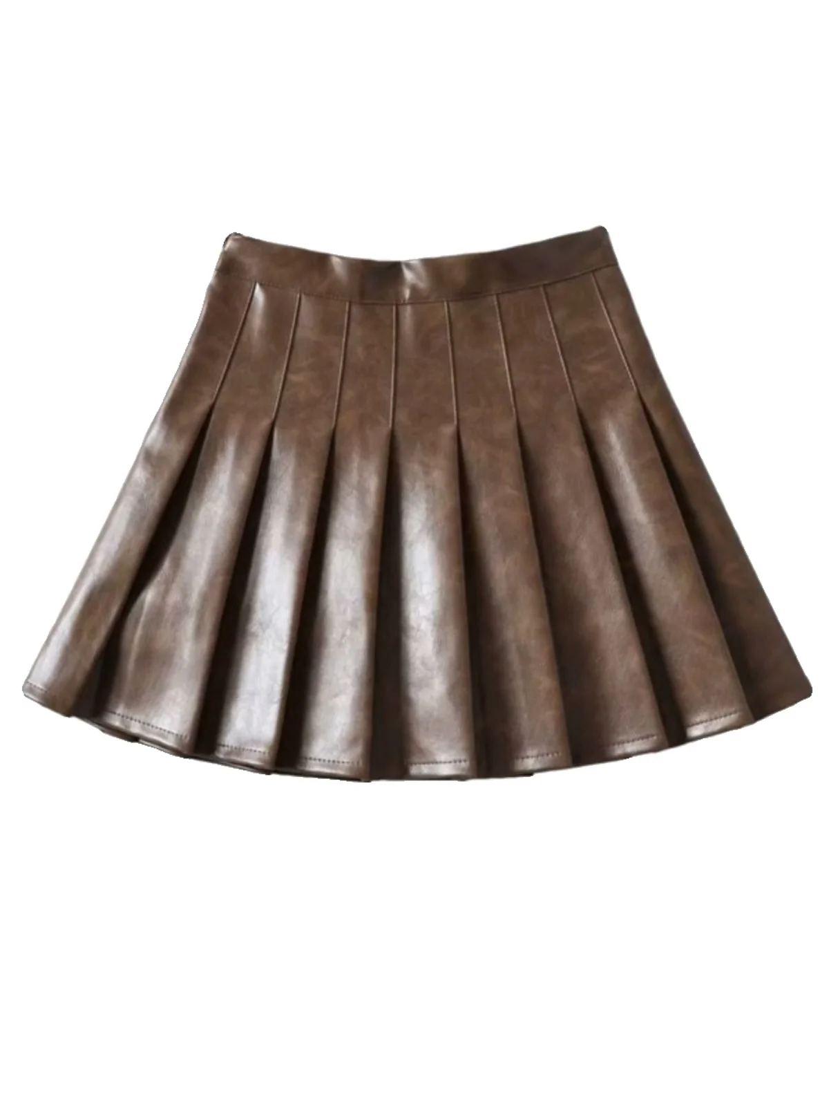 Falda americana Sle de cintura alta para mujer, falda ort de Color que se decolora, de cuero, antiligera, diseño acera, calle Sle