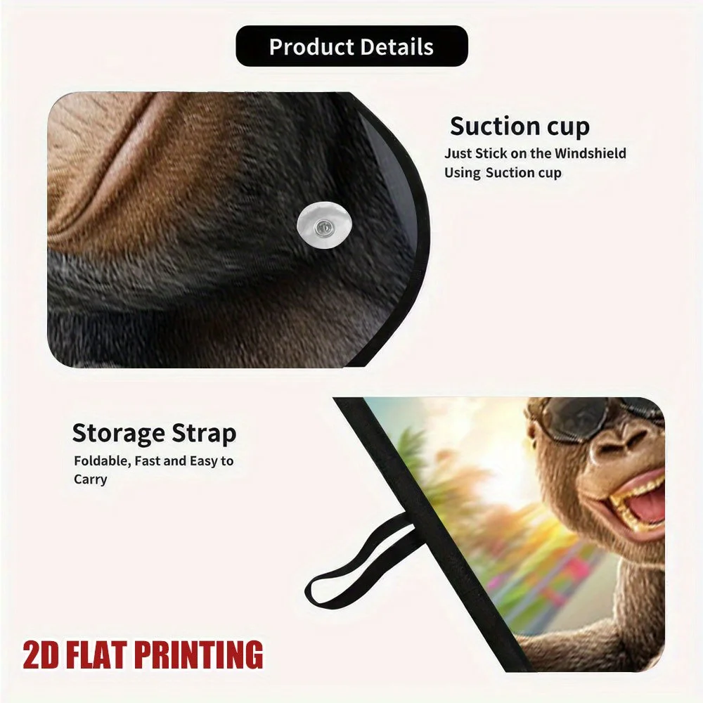 1pc Gorilla Gang Road Trip Car Windshield Cover With UV Shielding - 2D Flat Printing, Durable & Weather-Resistant, Fit For All V