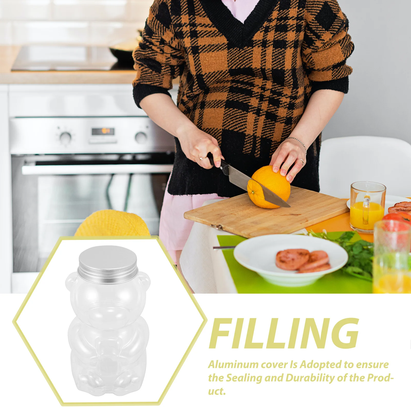 

4Pcs Empty Milk Bottles Bear Shaped Juice Containers Portable Drinking Bottles Reusable Leak Proof Caps for Juice Storage on The