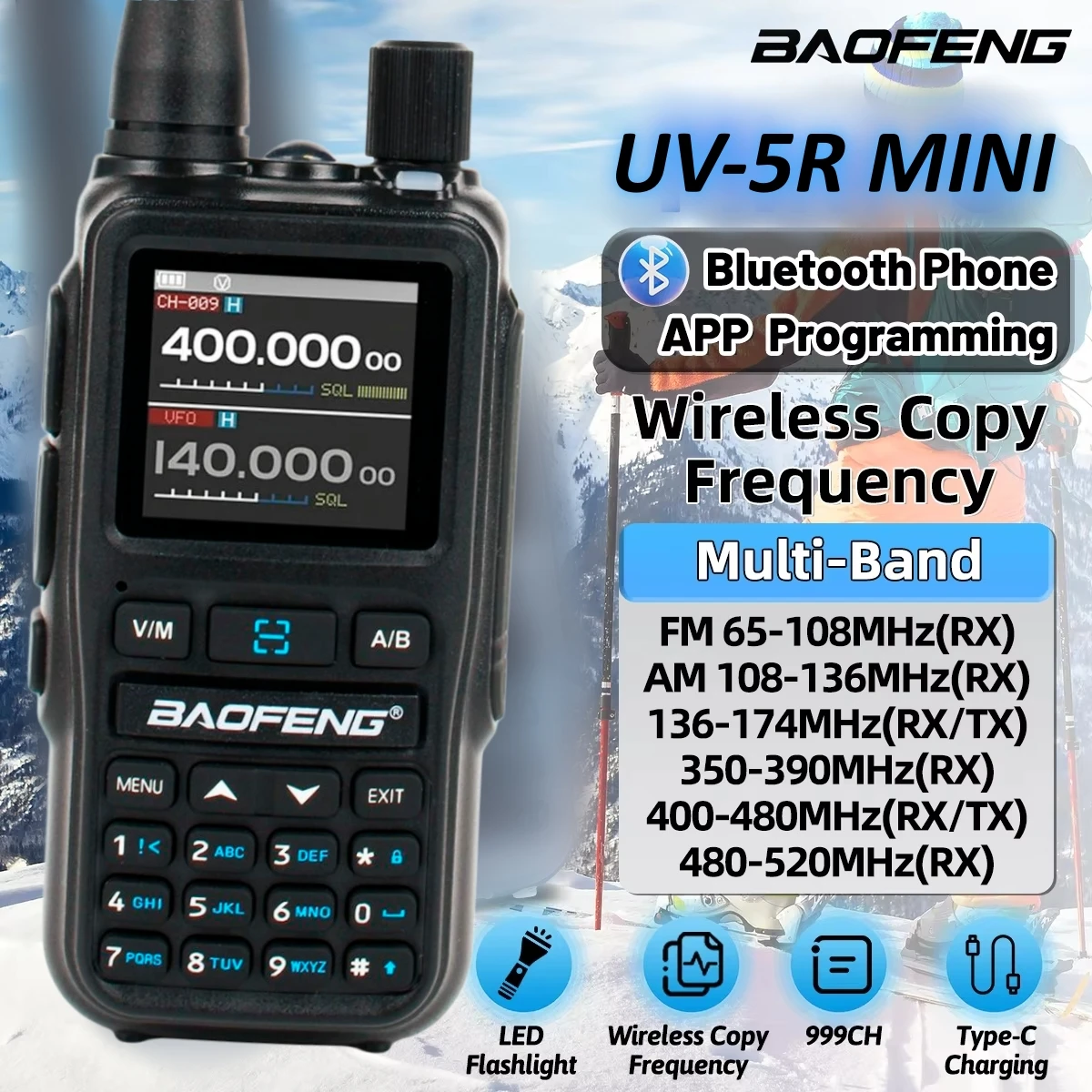 

2 pieces/package Baofneg Uv-5R Mini 4 Colors Smartphone Bluetooth Programming Uhf Vhf 1600Mah For Hunting Camping