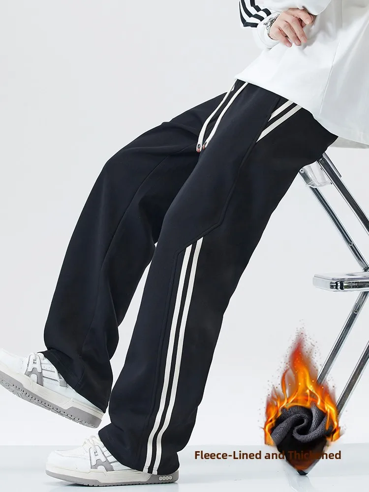 

American Sle Men's Fce Lined Thiened Straight Leg Casual Pants Autumn Winter Warm Trendy Brand Loose Fit Spor Long T...