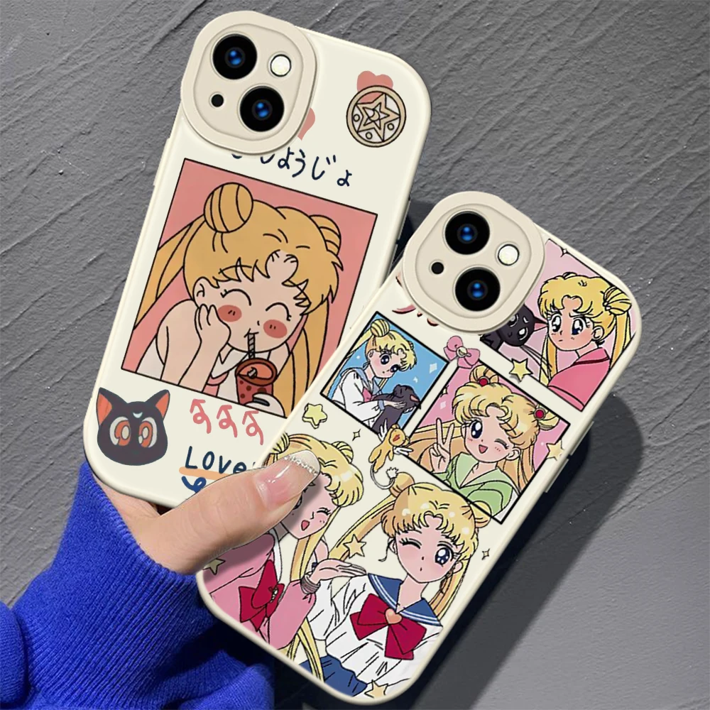 S-Sailor M-Moon Soft Silicone Case for iPhone 15 Plus 14 13 12 11 X XS XR Pro Max Mini 8 7 Plus