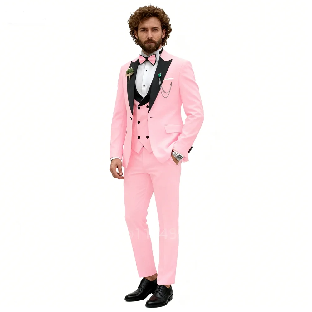 

3 Pieces Men's Wedding Suits Formal Groom Tuxedo Slim Fit Business Casual Double Breasted Blazer Vest Pants Set for Party