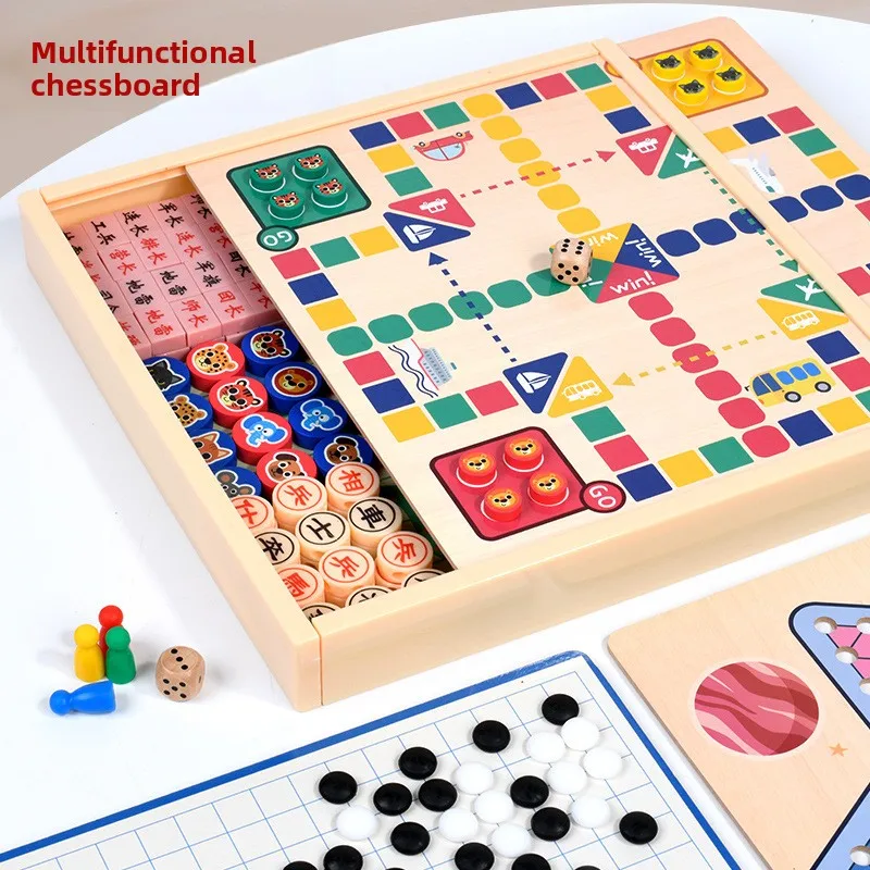 

Деревянный набор настольных игр «Много в 1» | Людо, Гомоку, Китайские шашки | Интерактивная игрушка для родителей и детей | Обучающая головоломка
