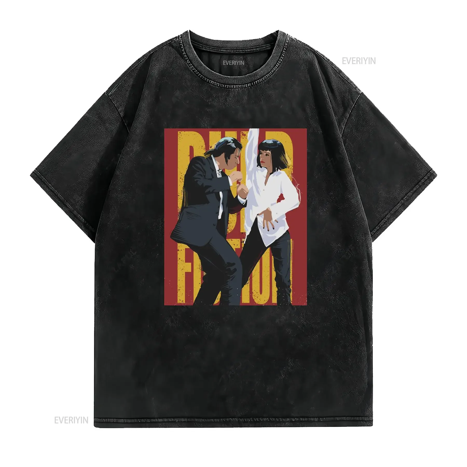 Pulp Fiction Artwork Crewneck T shirt Quentin Tarantino Twist Contest John Travolta Uma Thurman vintage Washed Slightly