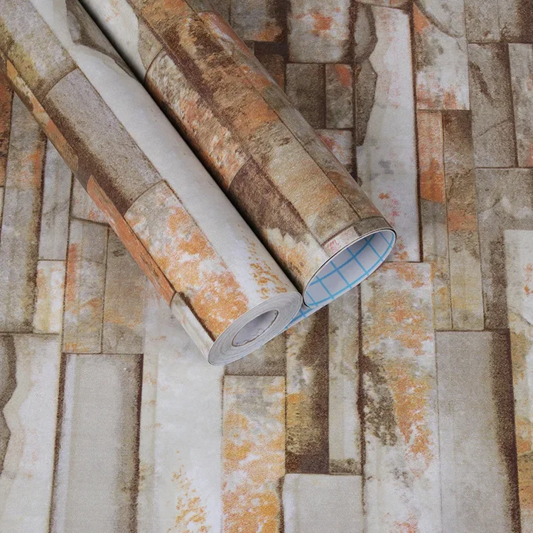 10m Length Vintage Self Adhesive Brick Culture Stone Wallpaper Living Room Restaurant Thick Texture Pvc Waterproof Wallpapers