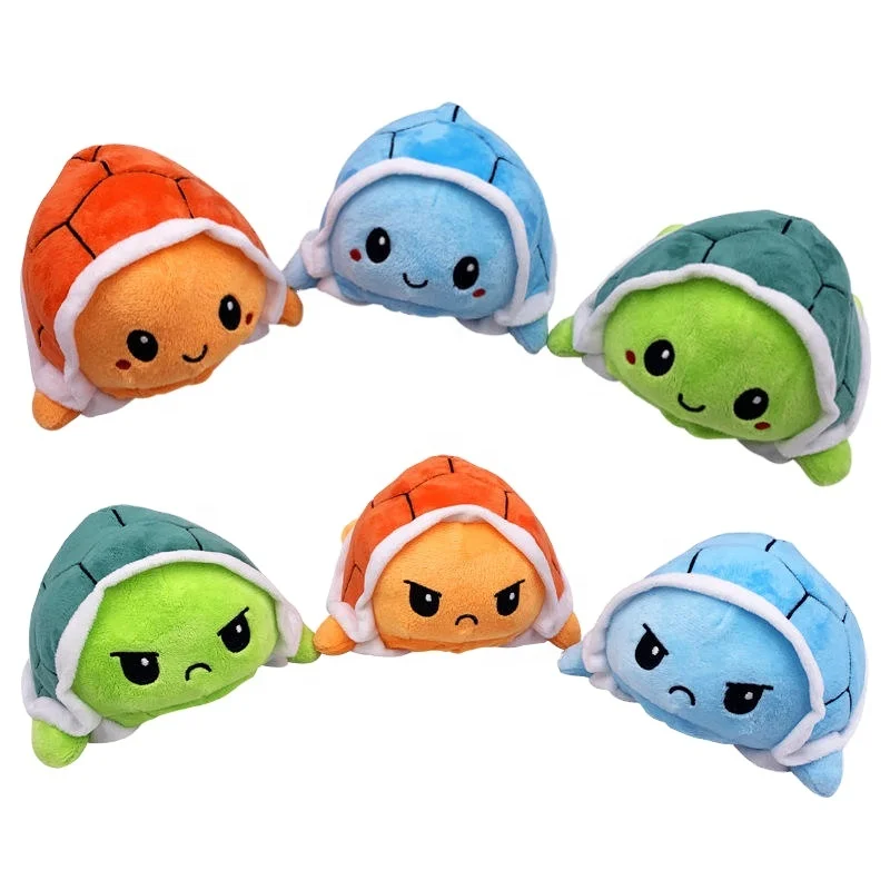 New Arrival Double Sided Soft Cute Turtle Plushie Reversible Peluche Flip Mood Plush Stuffed Toy Reversible Turtle