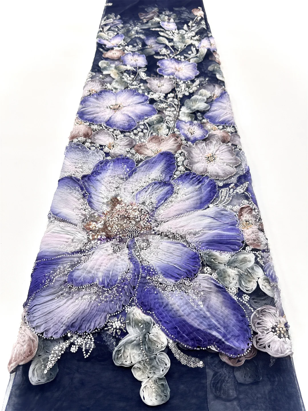 

Luxury African Heavy Handmade Beaded Lace Fabric High Quality 5Yards Sequins French Tulle Bead Lace For Wedding Party