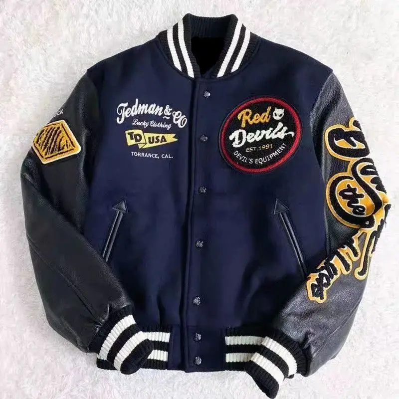 Y2K Streetwear Bomber Varsity Jacket Men Women Autumn Vintage Premium Patchwork PU Leather Sleeve Hip Hop Casual Baseball Coat