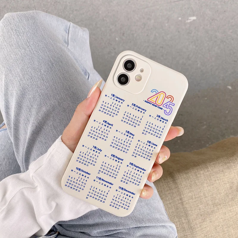 Gourde Simple 2025 New Year's Calendar Pattern Case for Iphone 16 15 14 12 13 11 Pro Max IP 7 8 Plus Iphon X XS XR Xs Max