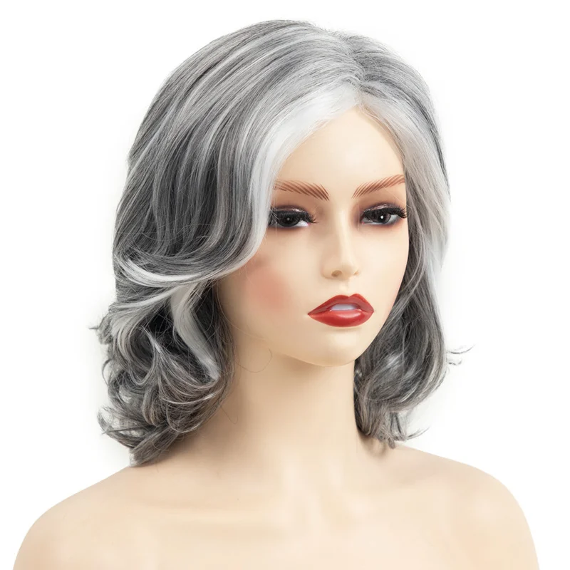 Fashionable with highlights, short curly hair, African wig