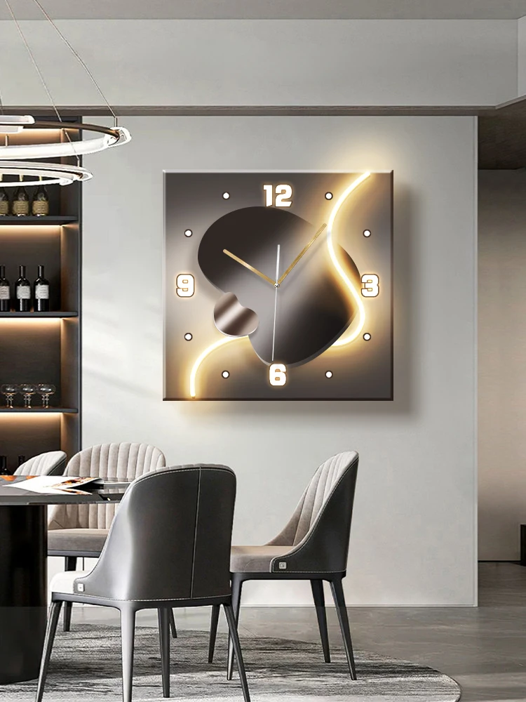 Stone to run wall clock living room modern light luxury decoration clock hanging wall light high-end sense restaurant clock