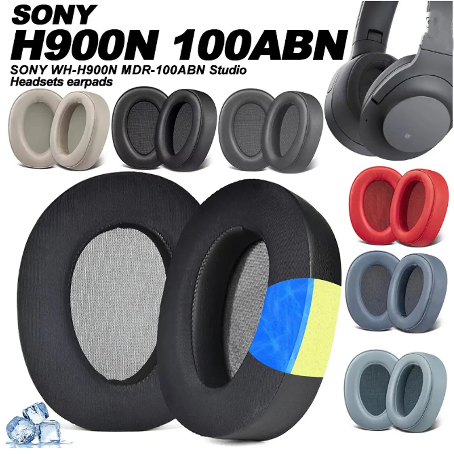 100ABN Earpads & Headband Cushion for Sony WH-H900N (h.Ear on 2 ) & MDR-100ABN Replacement Earpad Ear Pads Cushions Cover Foam