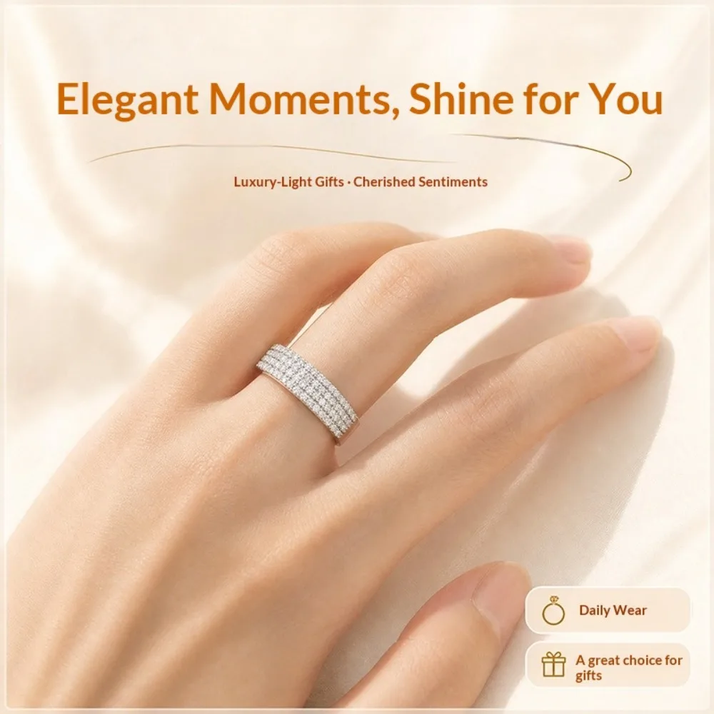 S925 Silber 3-reihiger D-Farben-Moissanit-Halb-Eternity-Ring für Damen, Edelschmuck, Weißgold-Diamant-Ehering, Jubiläumsgeschenk – Detail 7
