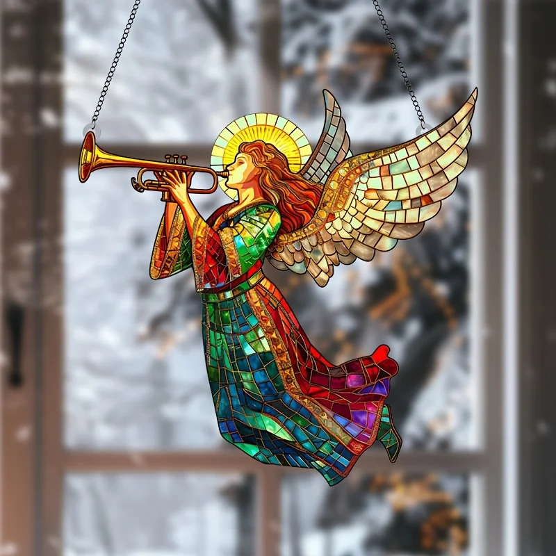 

1PC Christmas Angel Light Catcher Colorful Acrylic Disc Pendant Home Christmas Gift Home Decoration Grinch Christmas Decoration