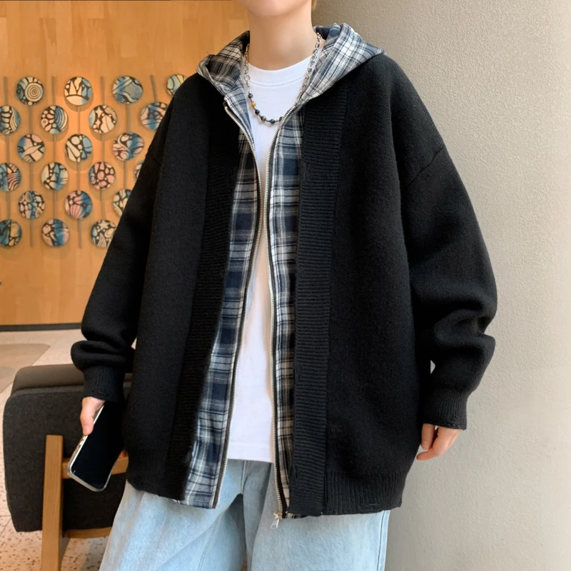 2024 Fall Winter New Fashion Handsome High Quality Men Sweater Fake Two-Piece Denim Shirt Sweater Cot Soft Warm Men Clothing