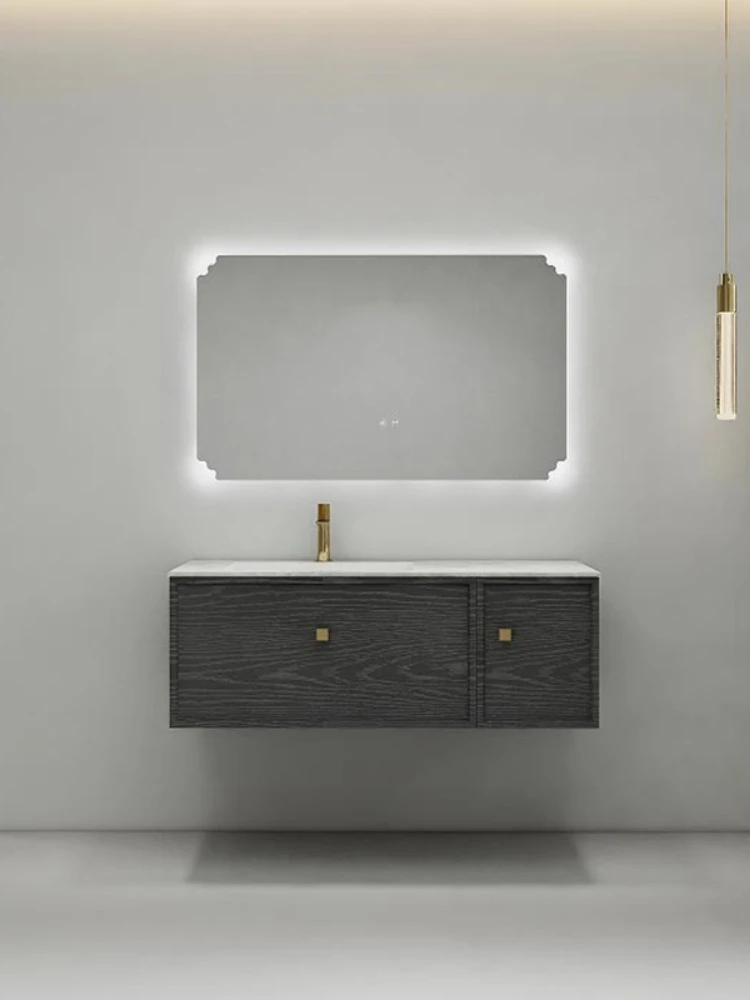 

Комплект мебели для ванной комнаты в средневековом стиле: тумба с интегрированной столешницей из каменной плиты и раковиной для хранения вещей