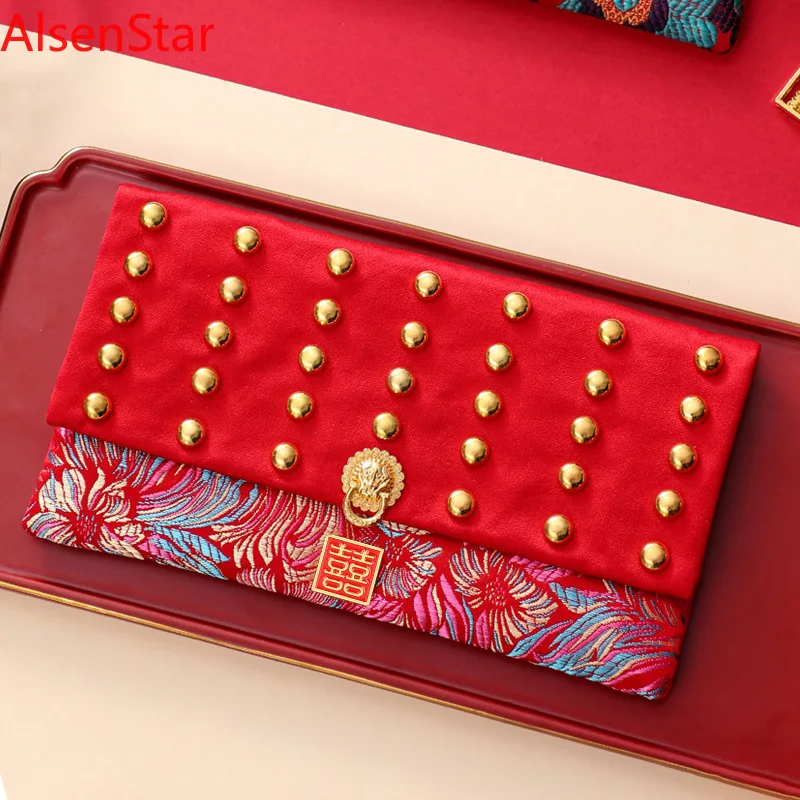 

Chinese Ten Thousand Yuan Red Envelope Bag Embroidery Word Wedding Ceremony Money Gift Bag Brocade Silk Cloth Red Envelope