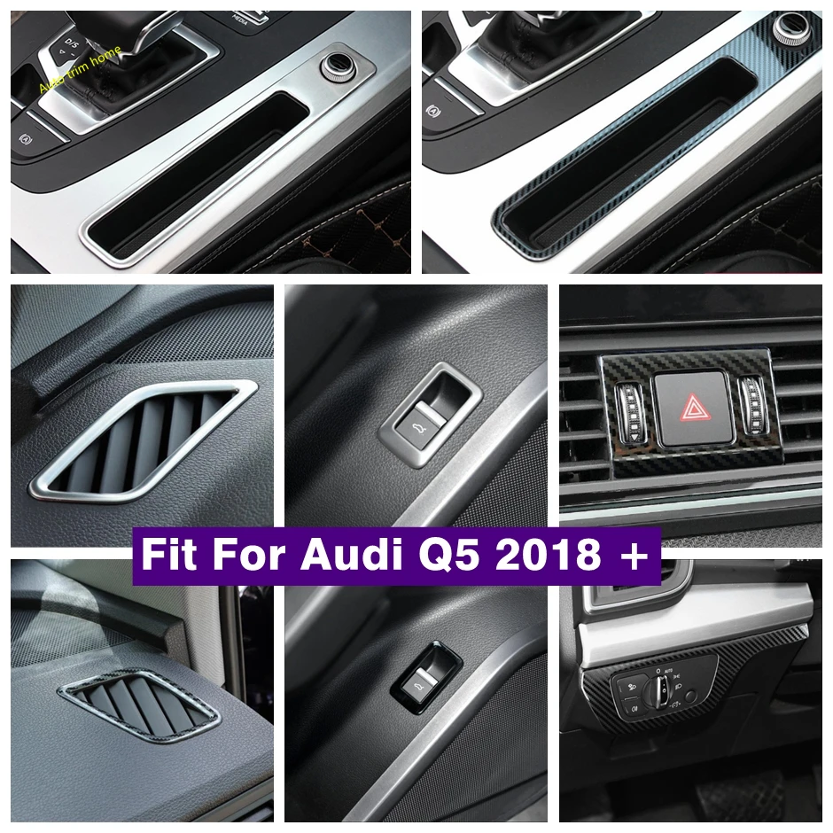 Carbon Fiber Head Alert Lights Switch Air AC Outlet Start Stop Engine Push Button Cover Trim For Audi Q5 2017 - 2022 Accessories