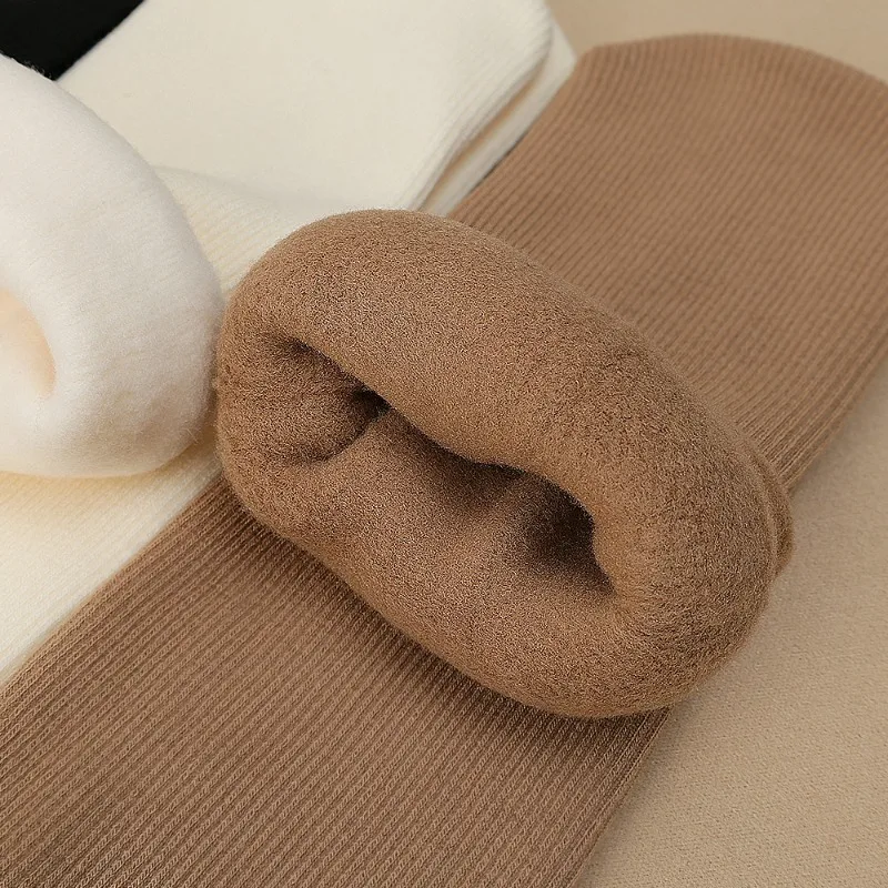 Winter Cashmere Velvet Soft Socks Harajuku Solid Cotton Velvet Crew Socks Thickening Thermal Cute Middle Tube Sock for Women Men