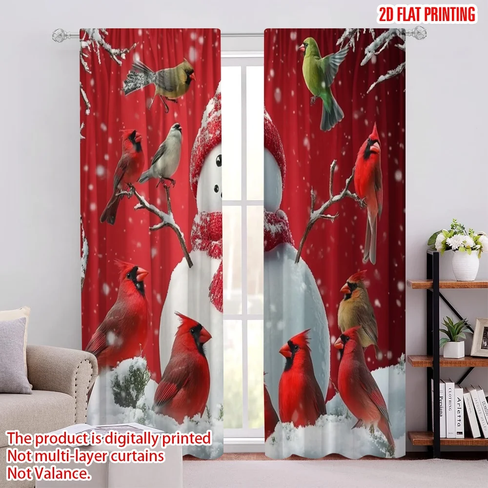 

2pcs 2D flat printing Christmas Drapes Snowman and Red Bird Christmas Fabric Without Electricity Spring Party & Holiday Decor
