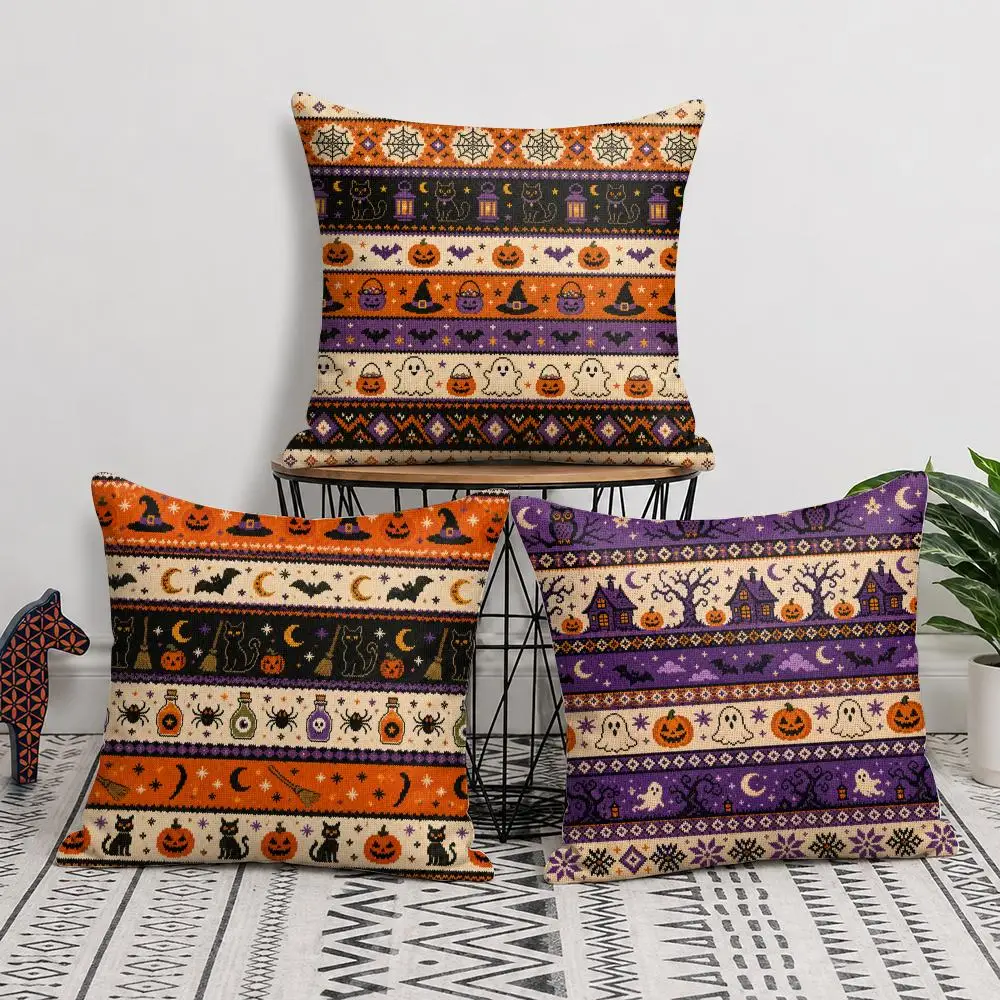 Halloween Pumpkin Ghost Cushion Cover Short Plush Double Sided Printed Soft Pillow Case Home Sofa Decor Festival Gifts