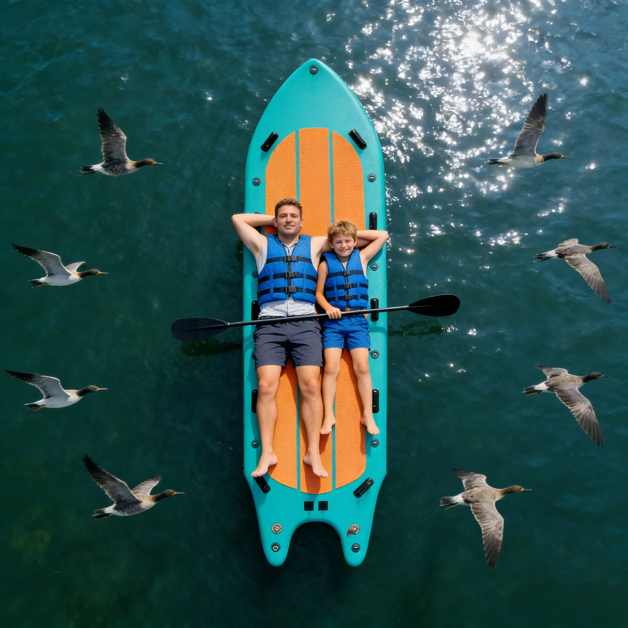 15' Premium All-Round Inflatable Stand Up Paddle Board With Drop Stitch Military-Grade PVC 3-Fin Full ISUP Kit For 2 People