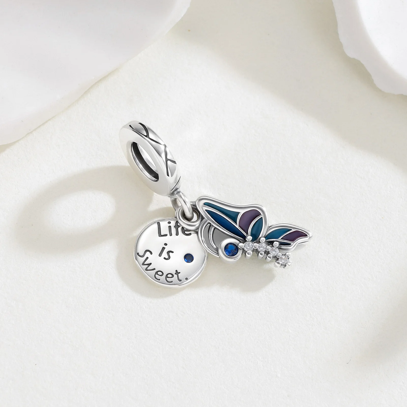 Original 925 Sterling Silver Contour Powder Butterfly Charms Beads Pendants Fit S925 Bracelet Necklace Fine DIY Birthday Jewelry