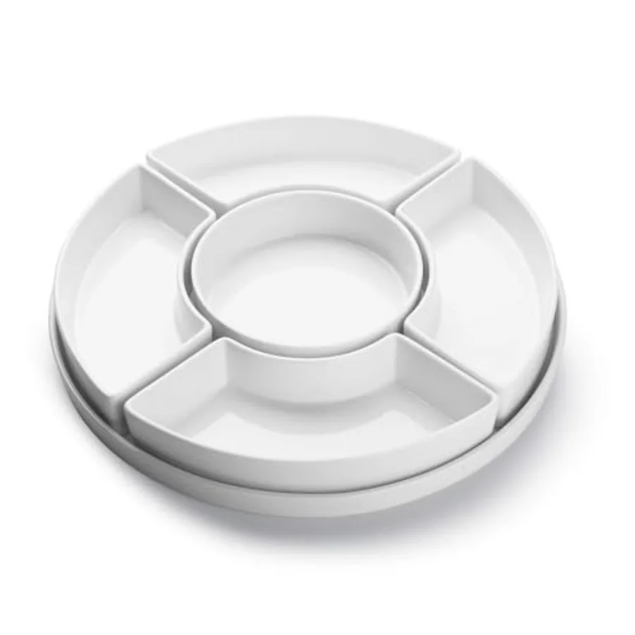 

Porcelain Divided Serving Dishes Relish Tray Serving Bowls for Parties - Perfect for Chips and Dip Veggies Candy and Snacks Whi