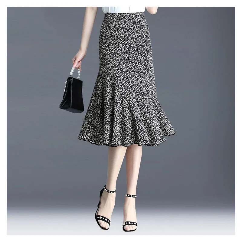 

Fashion Half Length Skirt for Women Summer Irregular A-line Chiffon Floral Wrap Skirt Elegant Knee-Length Fishtail Skirts Woman