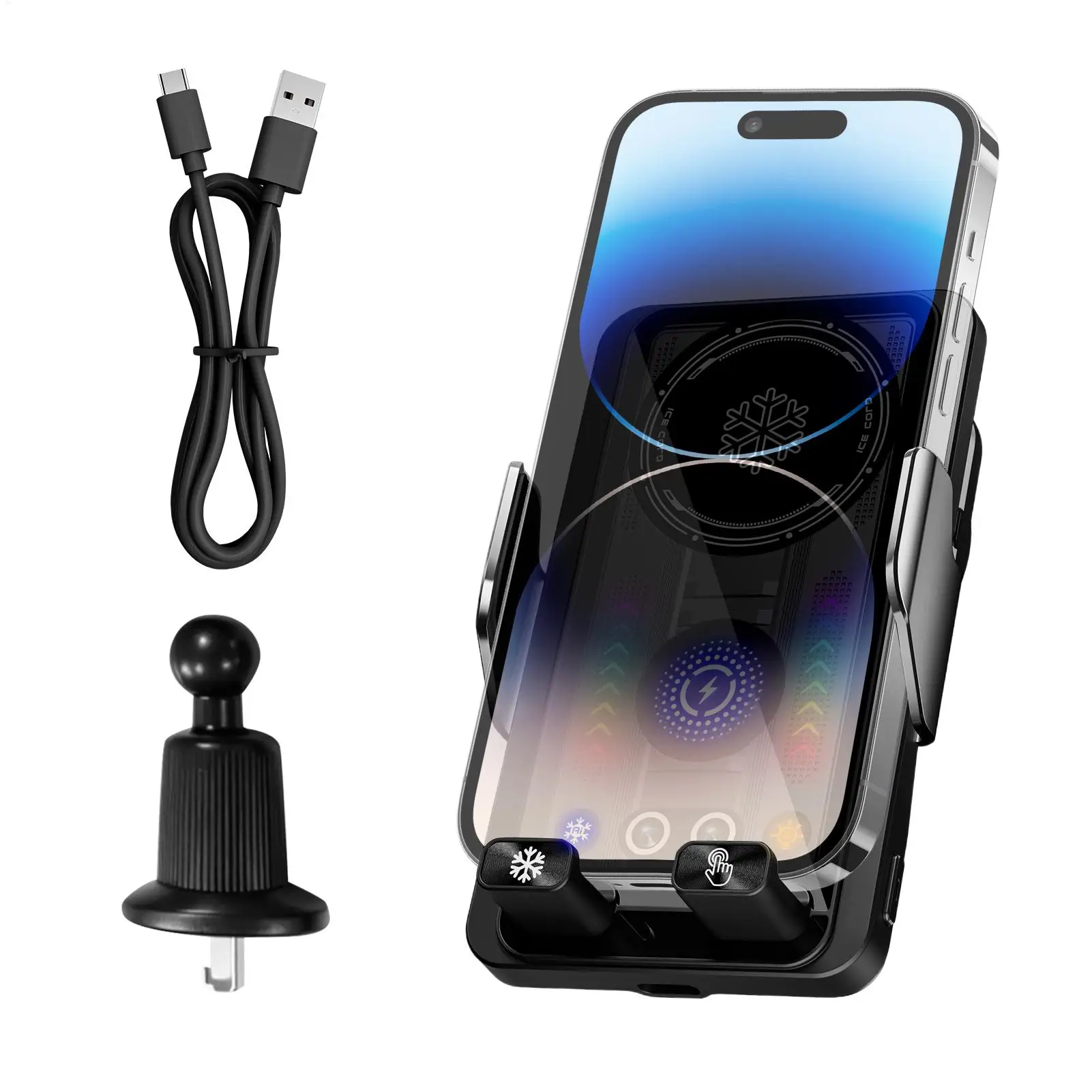 Wireless Car Charger with TEC Fan Auto Clamping 360 Degree Rotation Adapter 15W Vent Car Phone Mount Bracket for Truck SUV RV