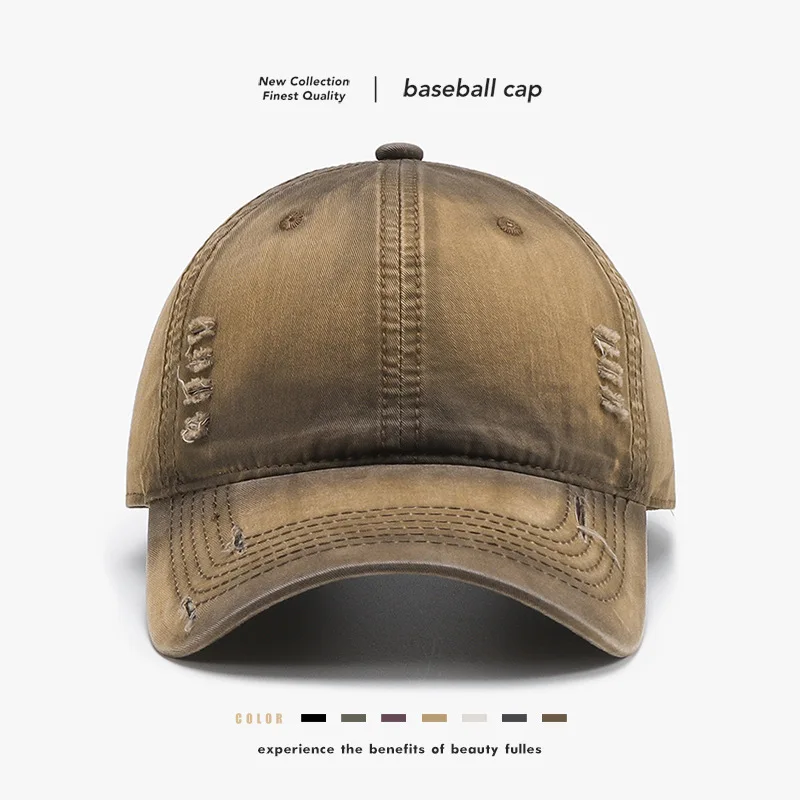 New Style Plain Washed Soft-Top Men's Large Head Circumference Baseball Cap with Curved brim and Holes for Outdoor Use