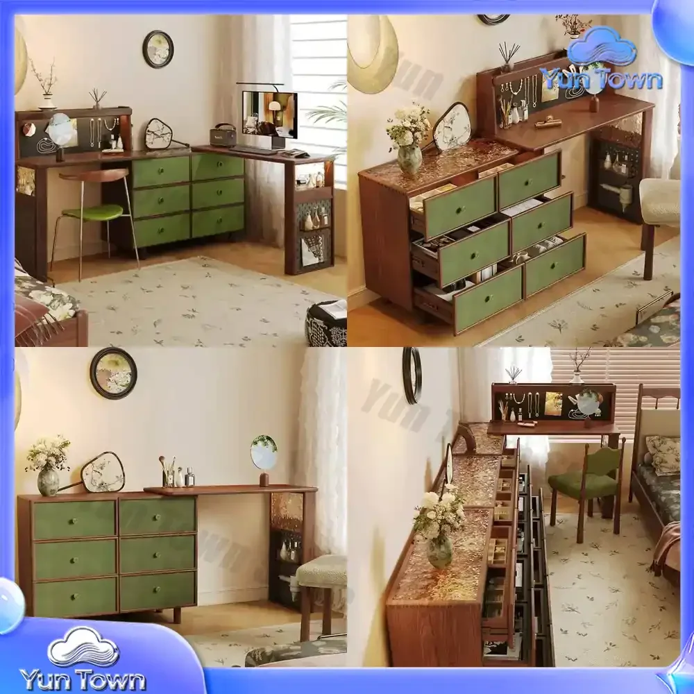 Brown Green Wood Vanity Tables Aesthetic Folding Unique Light Makeup Dressers Bedroom Drawers Luxury Penteadeira Furniture